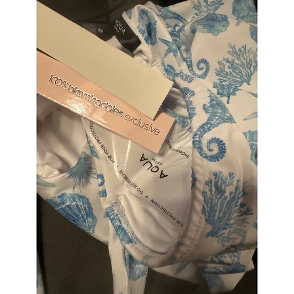 Aqua Swim Blue & White One-Piece With Asymmetric Neck & Strap Seashell Print XS - Picture 4 of 4